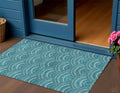 3 X 5 Teal Blue Fern Green And Ivory Geometric Washable Indoor Outdoor Area Rug