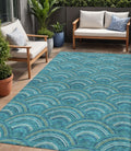 5 X 8 Teal Blue Fern Green And Ivory Geometric Washable Indoor Outdoor Area Rug