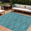 8 X 10 Teal Blue Fern Green And Ivory Geometric Washable Indoor Outdoor Area Rug