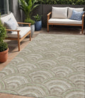 5 X 8 Taupe Fern Green And Ivory Geometric Washable Indoor Outdoor Area Rug