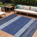 8 X 10 Navy Blue Sky Blue And Charcoal Abstract Washable Indoor Outdoor Area Rug