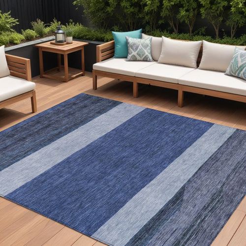 10 X 14 Navy Blue Sky Blue And Charcoal Abstract Washable Indoor Outdoor Area Rug