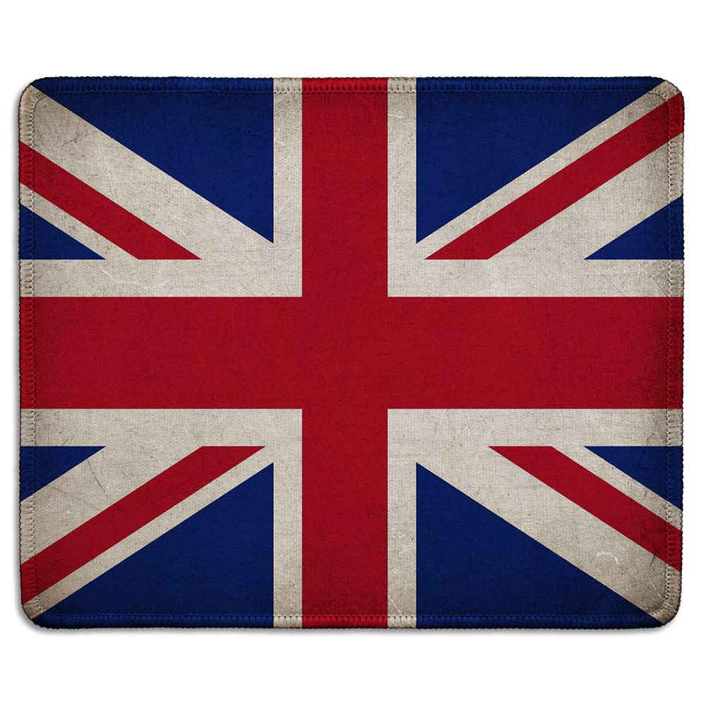 Dealzepic - Art Mousepad - Union Jack British Flag Mouse Pad Printed With Vintage Grunge Uk Flag - Stitched Edges - 9.5X7.9 Inch