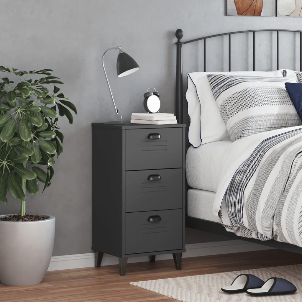 vidaXL Bedside Cabinet Accent End Table Bedroom Anthracite Gray – Engineered Wood Nightstand with 3 Drawers, 15.7&quot; x 13.8&quot; x 31.5&quot;, Industrial Style