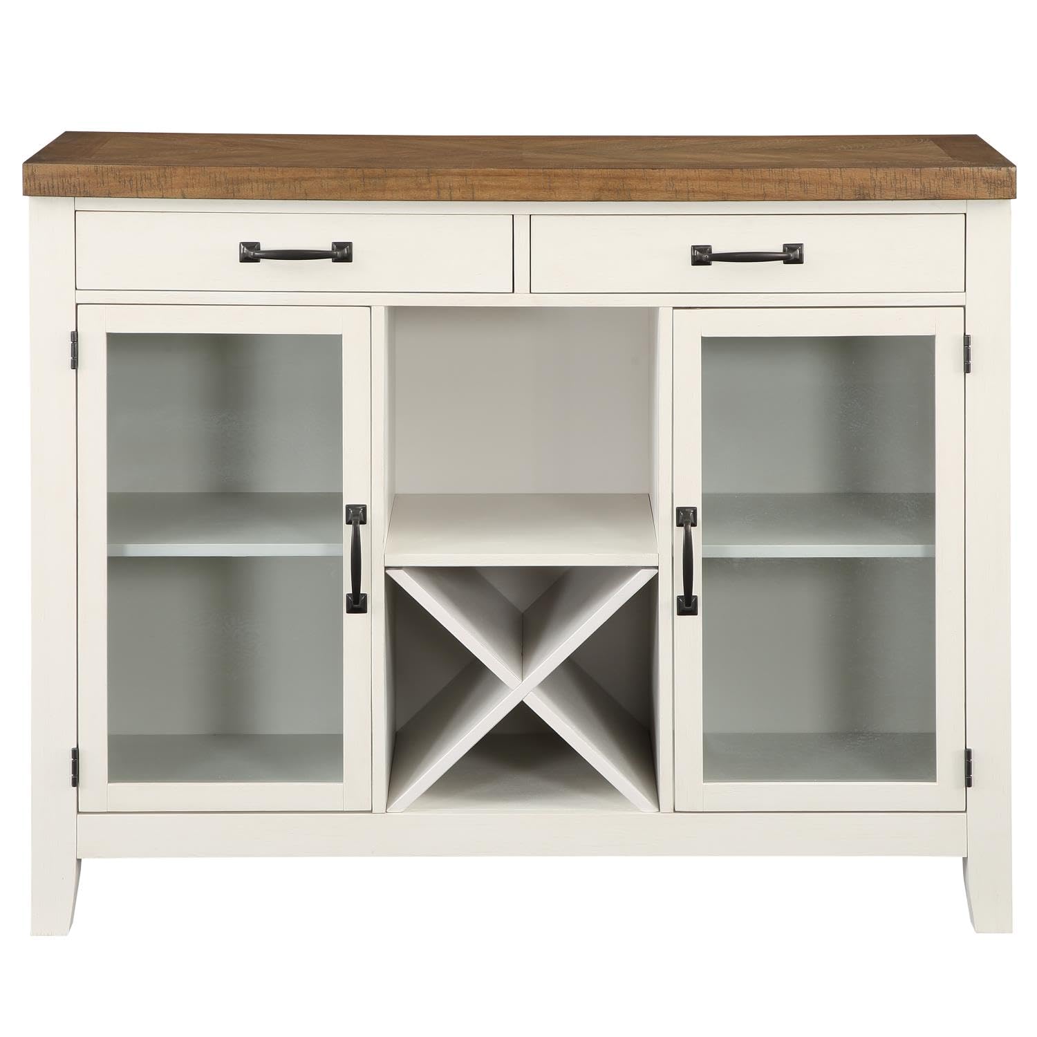 Steve Silver Furniture Hyland Server-Two-Tone Milk and Honey Finish, Glass Doors, Removable Wine Rack Sideboard, 18" D x 52" W x 42" H, Brown