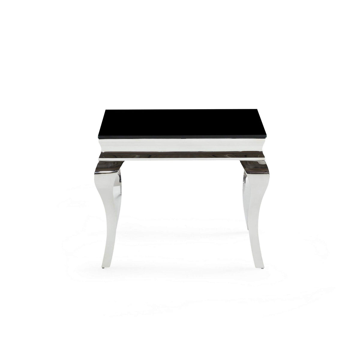 HomeRoots Black, Silver Glass, Metal Silver Tone Black Glass top End Table