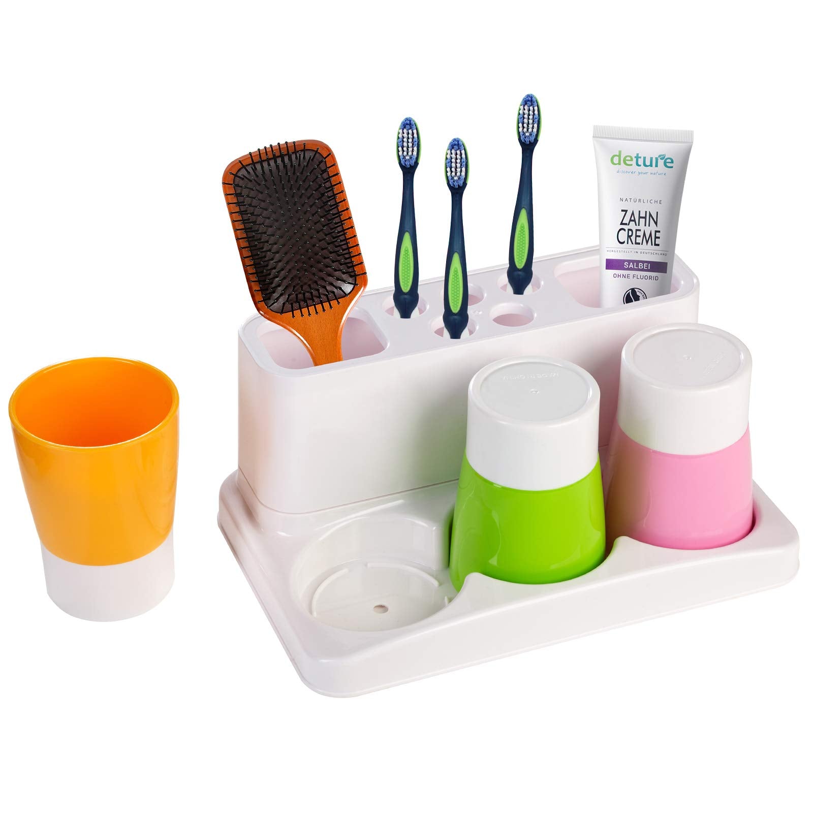 Aebeky Toothbrush Holder Kids Family Set For Bathroom Storage Organizer (Orange+Green+Pink)
