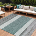 10 X 14 Teal Blue Off White And Gray Abstract Washable Indoor Outdoor Area Rug