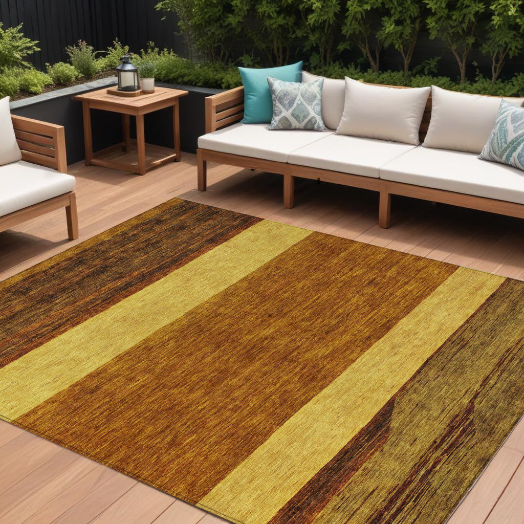 9 X 12 Terra Cotta Gold And Brown Abstract Washable Indoor Outdoor Area Rug
