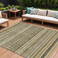 9 X 12 Chocolate And Taupe Striped Washable Indoor Outdoor Area Rug