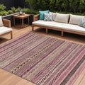 10 X 14 Pink And Taupe Striped Washable Indoor Outdoor Area Rug