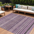8 X 10 Plum And Lilac Striped Washable Indoor Outdoor Area Rug