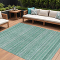 8 X 10 Turquoise And Aqua Striped Washable Indoor Outdoor Area Rug