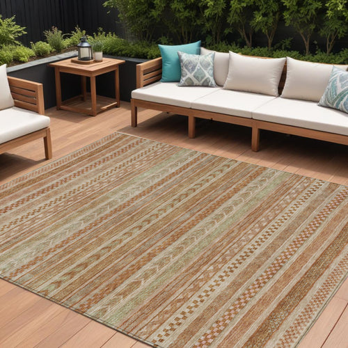 10 X 14 Terra Cotta And Rust Striped Washable Indoor Outdoor Area Rug