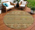 8 Beige Taupe And Gold Round Tribal Washable Indoor Outdoor Area Rug