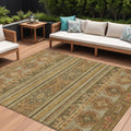 10 X 14 Beige Taupe And Gold Tribal Washable Indoor Outdoor Area Rug