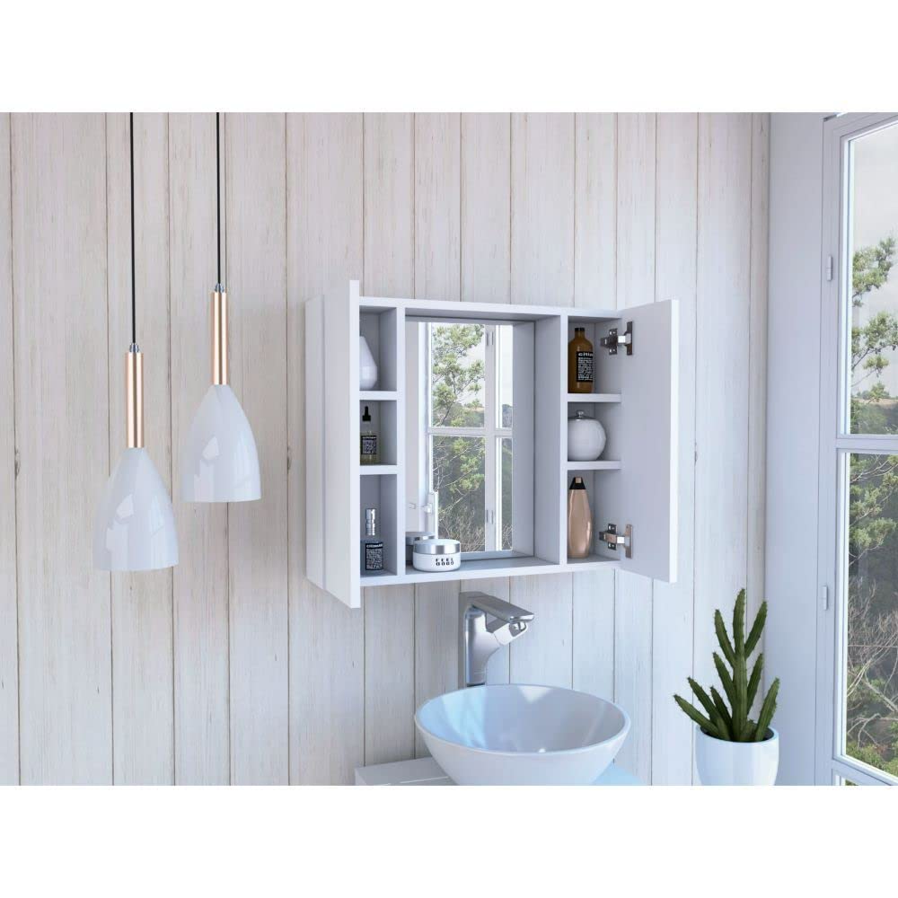 Medicine Single Door Cabinet with Two External Shelves and Three Interior Shelves, 18" H, White, Bathroom
