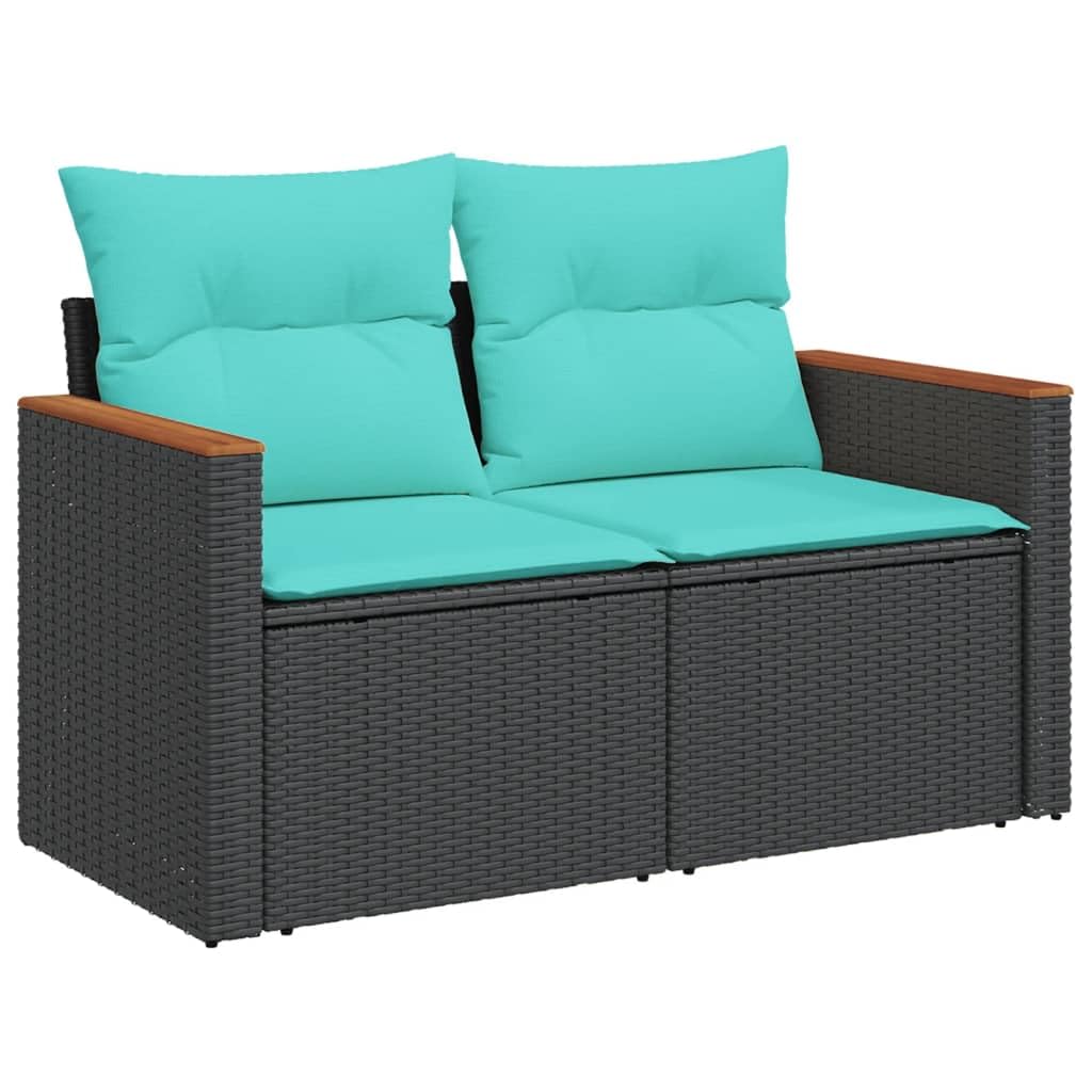 vidaXL - Patio Sofa Set with Cushions 9 Piece Black Poly Rattan Outdoor/Garden Furniture - Modular Weather-Resistant Seating for Patio/Terrace - Includes Blue Cushions and Storage Bags
