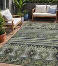5 X 8 Fern Green Taupe And Ivory Tribal Washable Indoor Outdoor Area Rug
