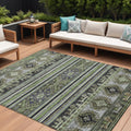 10 X 14 Fern Green Taupe And Ivory Tribal Washable Indoor Outdoor Area Rug