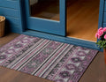 3 X 5 Purple Plum And Gray Tribal Washable Indoor Outdoor Area Rug