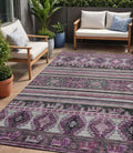 5 X 8 Purple Plum And Gray Tribal Washable Indoor Outdoor Area Rug