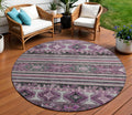 8 Purple Plum And Gray Round Tribal Washable Indoor Outdoor Area Rug