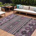 9 X 12 Purple Plum And Gray Tribal Washable Indoor Outdoor Area Rug