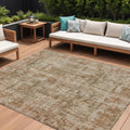 9 X 12 Beige And Copper Abstract Washable Indoor Outdoor Area Rug
