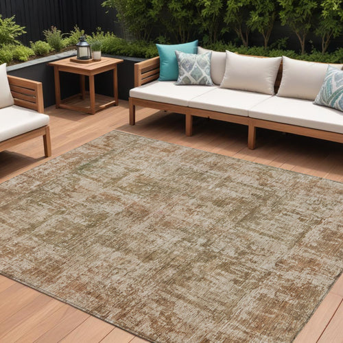 10 X 14 Beige And Copper Abstract Washable Indoor Outdoor Area Rug