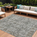 9 X 12 Pewter And Ivory Abstract Washable Indoor Outdoor Area Rug