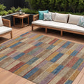 10 X 14 Beige Blue And Gold Striped Washable Indoor Outdoor Area Rug