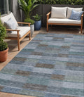 5 X 8 Blue Denim Blue And Brown Striped Washable Indoor Outdoor Area Rug