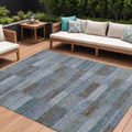 10 X 14 Blue Denim Blue And Brown Striped Washable Indoor Outdoor Area Rug