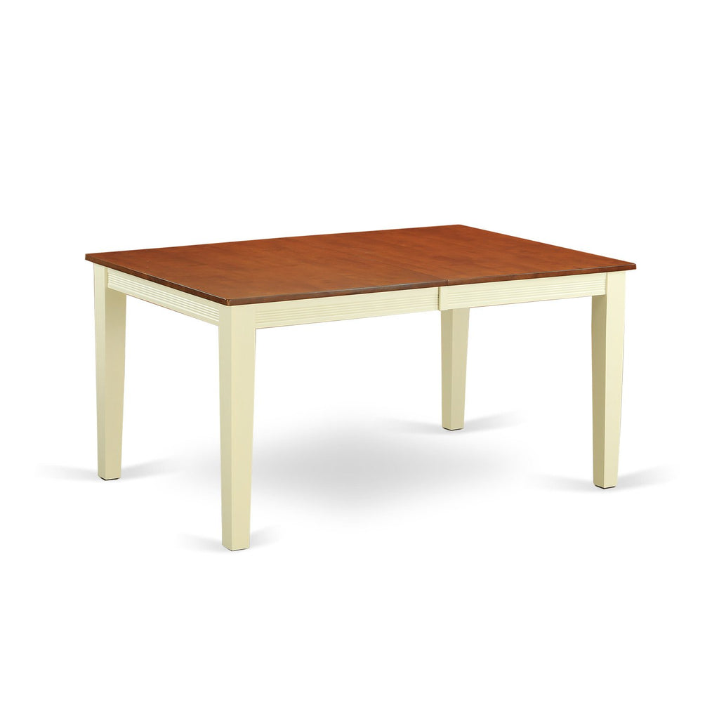 East West Furniture QUPL7-WHI-W 7 Piece Kitchen Table & Chairs Set Consist of a Rectangle Dining Room Table with Butterfly Leaf and 6 Solid Wood Seat Chairs, 40x78 Inch, Buttermilk & Cherry