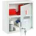 Timgle First Aid Wall Cabinet with Lock Medicine Wall Mounted Bathroom Storage Hanging Medical Cabinet with Safety Glass Door fo