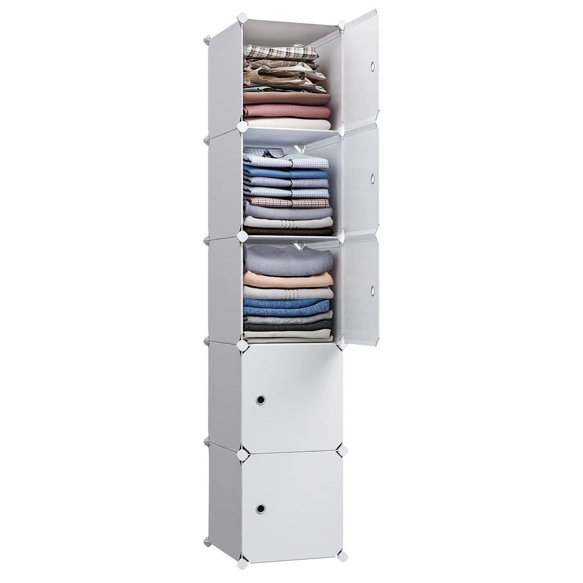 MAGINELS 5 Cube Storage Cabinet, Narrow Clothes Storage with Doors,Tall Plastic Standing Organizer Shelves for Small Spaces,Use 