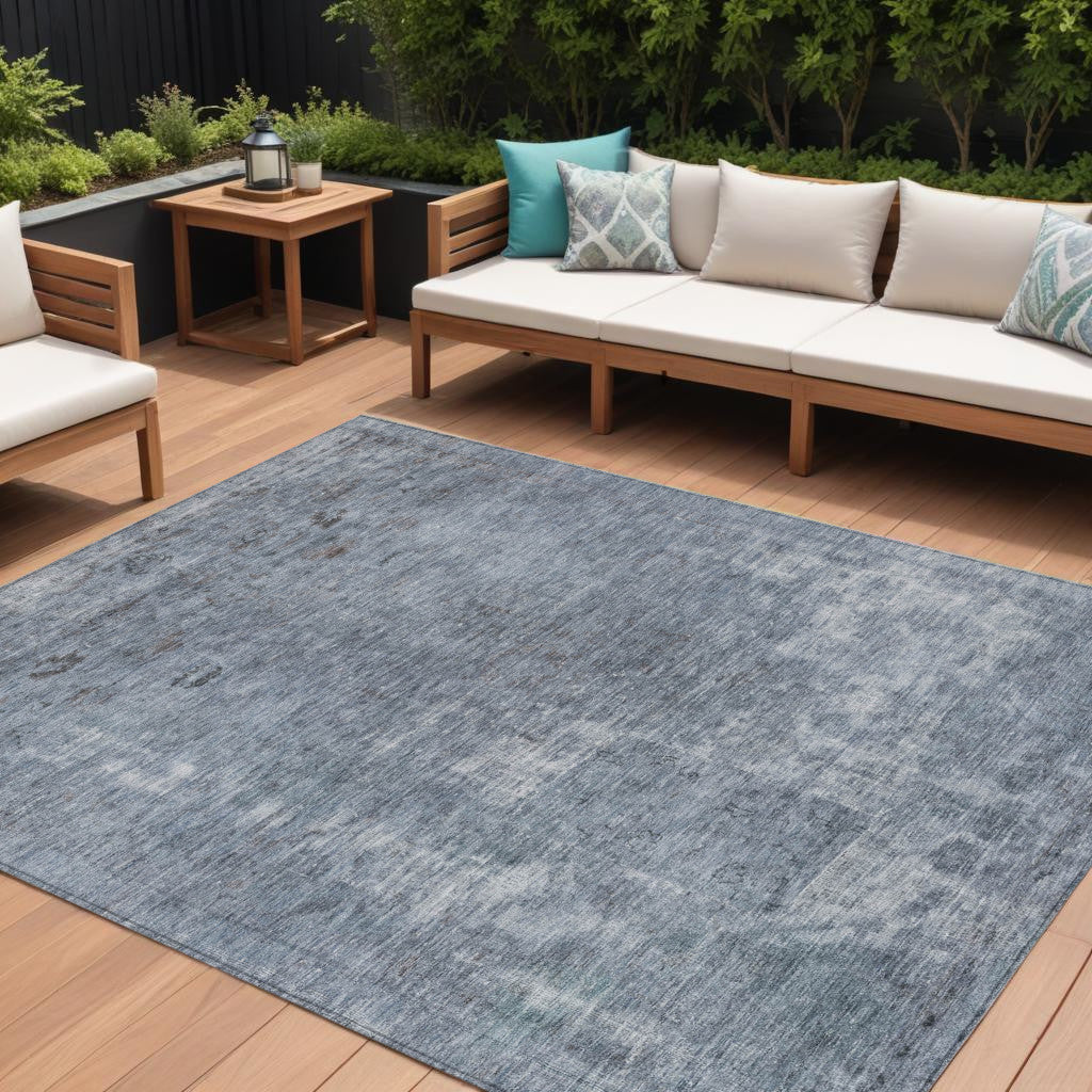 8 X 10 Blue And Gray Abstract Washable Indoor Outdoor Area Rug