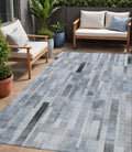 5 X 8 Blue And Gray Striped Washable Indoor Outdoor Area Rug