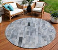 8 Blue And Gray Round Striped Washable Indoor Outdoor Area Rug
