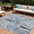 8 X 10 Blue And Gray Striped Washable Indoor Outdoor Area Rug