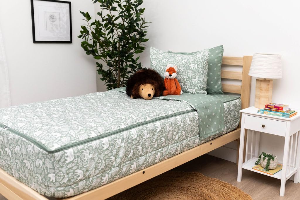 Beddy'S Fantasy Woodland Girls Durable Zipper Bedding, Bed In A Bag, Green Sheets & Comforter With Animal & Woods Design, Includ