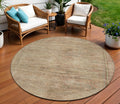 8 Beige And Taupe Round Aztec Washable Indoor Outdoor Area Rug