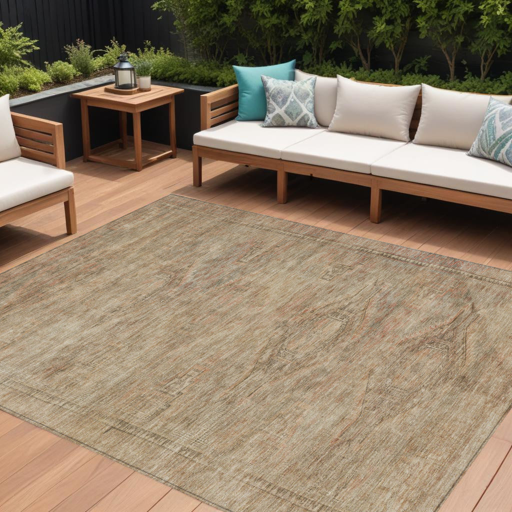 9 X 12 Beige And Taupe Aztec Washable Indoor Outdoor Area Rug