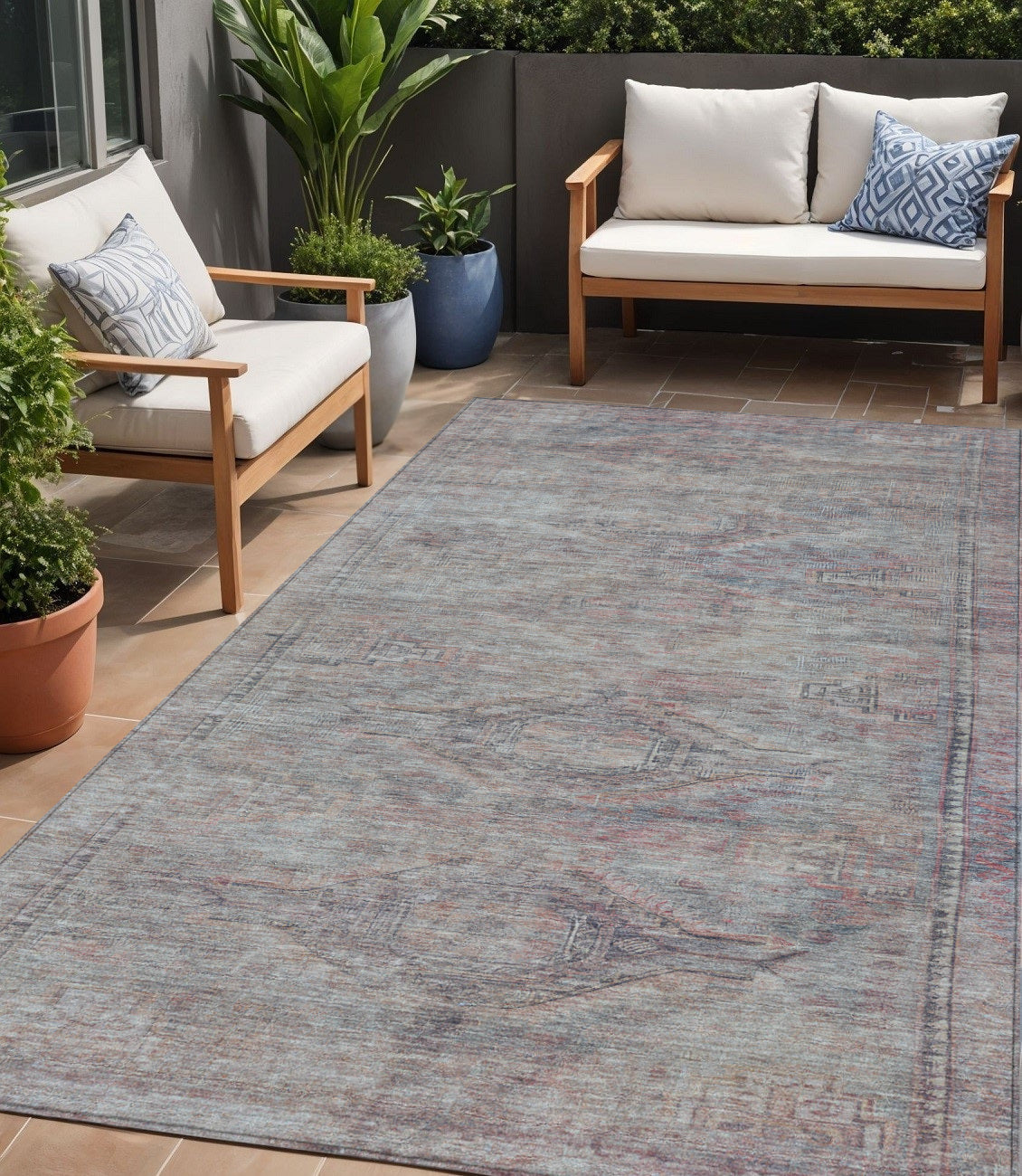 5 X 8 Pewter And Gray Aztec Washable Indoor Outdoor Area Rug