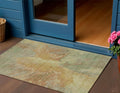 3 X 5 Artichoke Green And Gold Abstract Washable Indoor Outdoor Area Rug