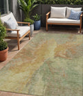 5 X 8 Artichoke Green And Gold Abstract Washable Indoor Outdoor Area Rug