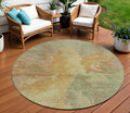8 Artichoke Green And Gold Round Abstract Washable Indoor Outdoor Area Rug