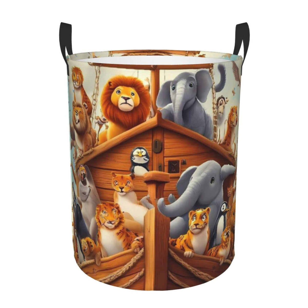 Fuzquwu Animal Filled Noahs Ark Pattern Laundry Basket,Standing Waterproof Storage Baskets With Handles For Clothes, Toys & Home