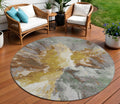 8 Gold And Gray Round Abstract Washable Indoor Outdoor Area Rug